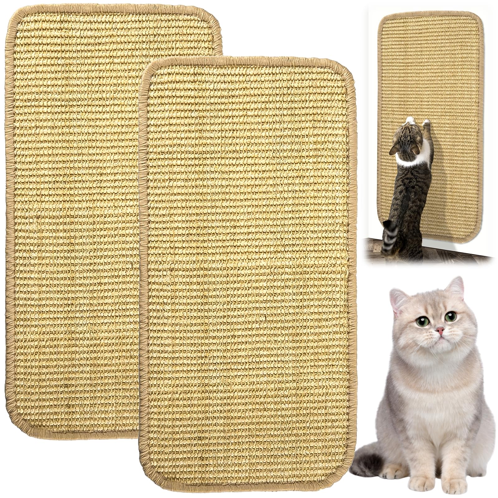 4 Sisal-Kratzmatten Für Katzen – 25,4 X 50 Cm, Mit Klettband Zum Befestigen An Wand, Couch, Fensterbank