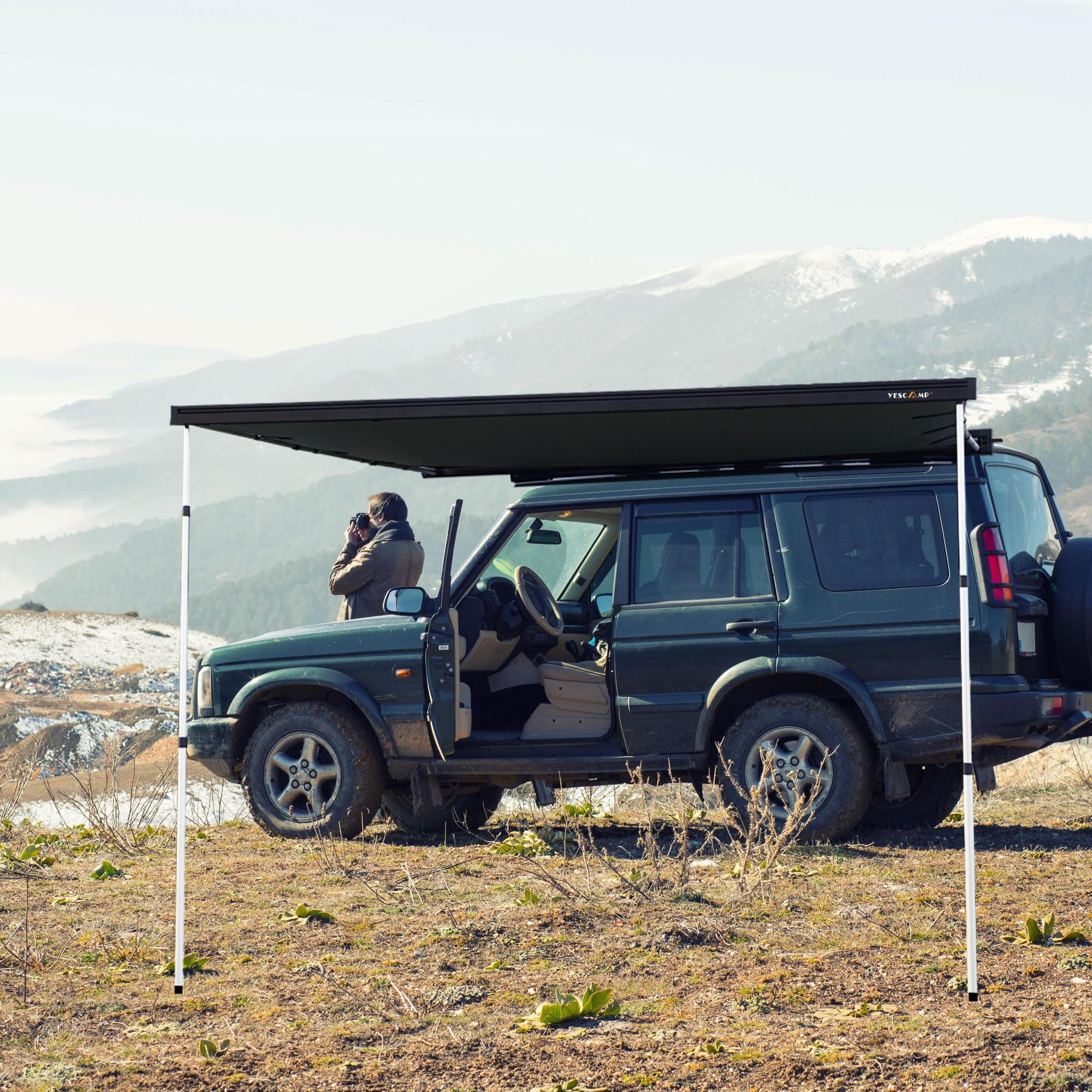 Vehicle Awning Rooftop Pull-Out Tent Semi-Automatic Aluminium Retractable Outdoor Car Side Awning, 4x4 Accessories,Weather-Proof UV50+for Jeep/SUV/Truck/Van, Black (2000x2500)