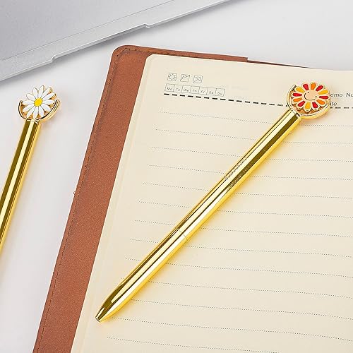 Miniatura 6 de 2 bolígrafos novedosos con diseño de margaritas y girasoles sonrientes, lindo bolígrafo giratorio único para niñas y mujeres, adecuado para diario,