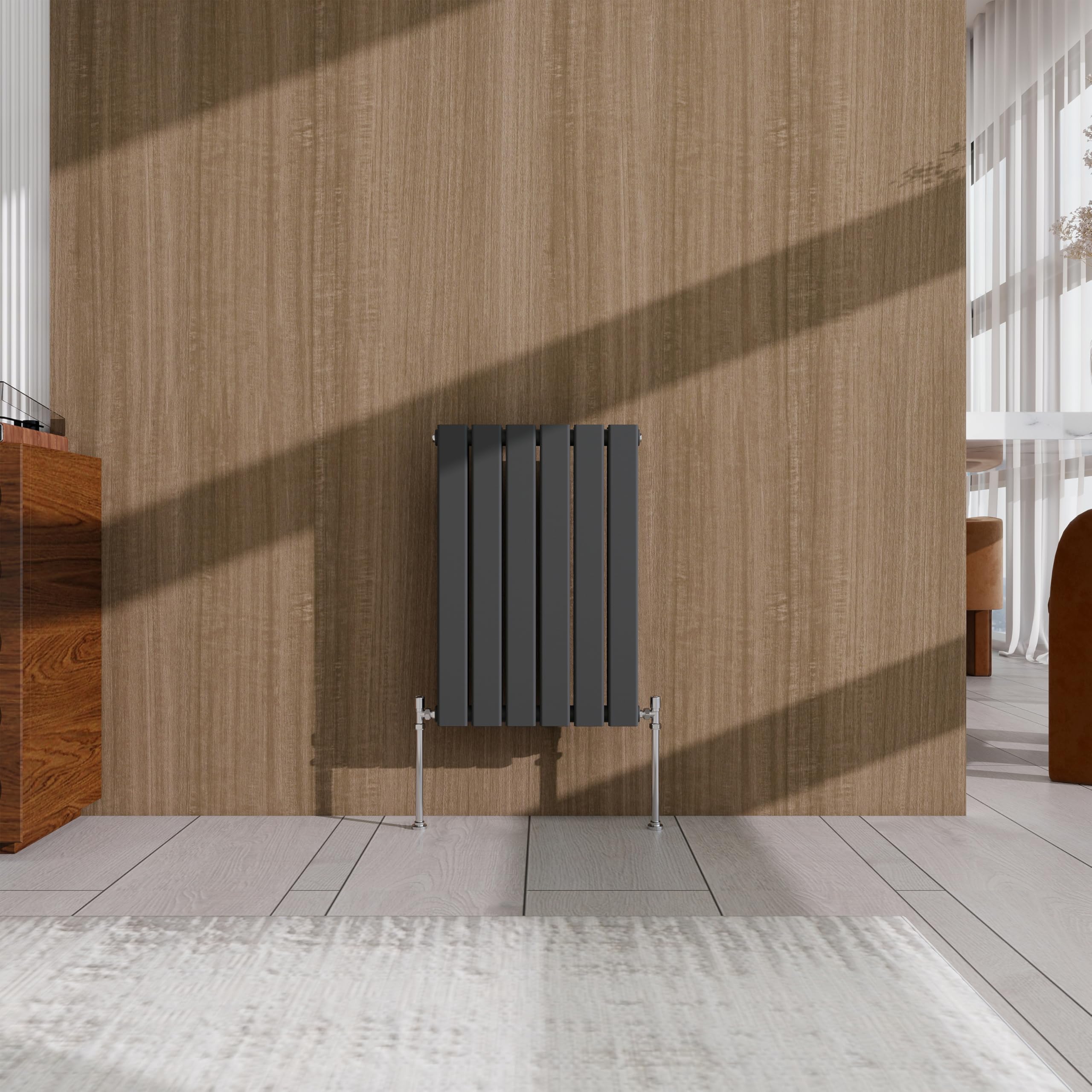 Anthracite Horizontal Designer Radiator – 600×408mm Double Panel Flat – Modern Central Heating Bathroom Radiator