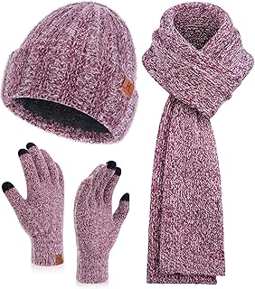 Womens Winter Warm Knit Beanie Hat Touchscreen Gloves Long Neck Scarf Se...