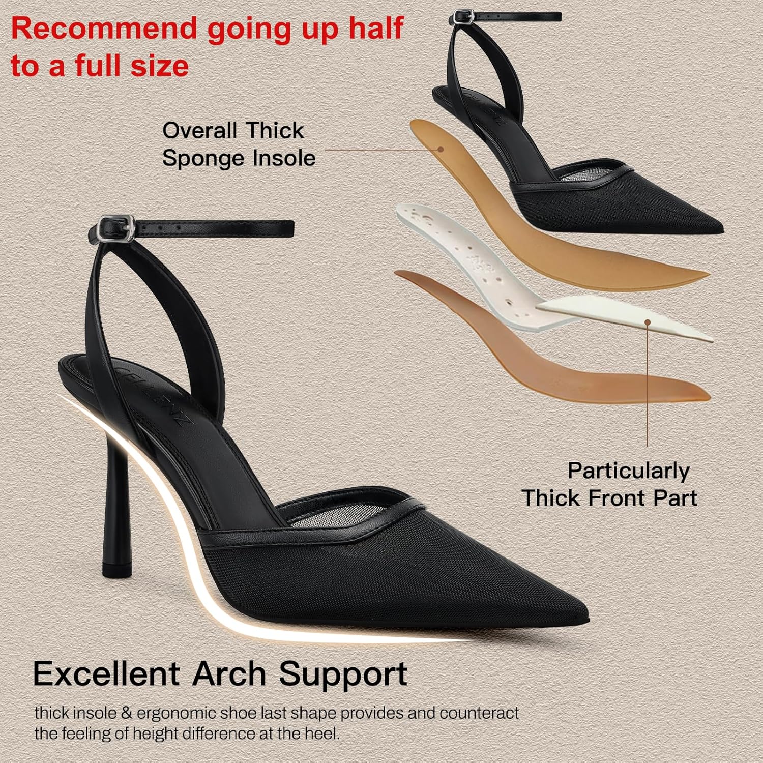 Women Stiletto Heel Pumps: 3.75 Inch Pointed Toe High Heels - Closed Toe Sexy Trendy Strappy Heels Comfy Office Party Wedding Prom Dress Shoes Size 6-11 - Image 4