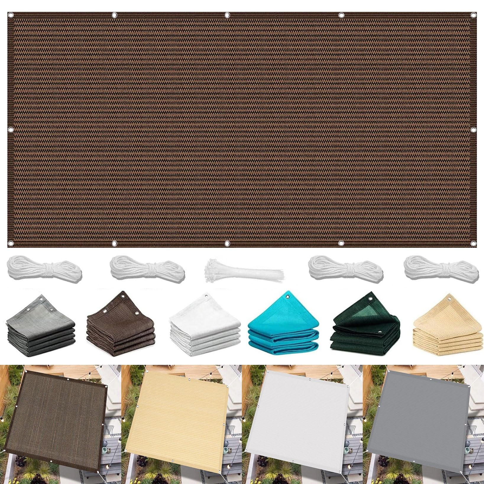 Voile d'ombrage 700 x 800 cm marron en toile robuste haut de gamme pour une protection durable.