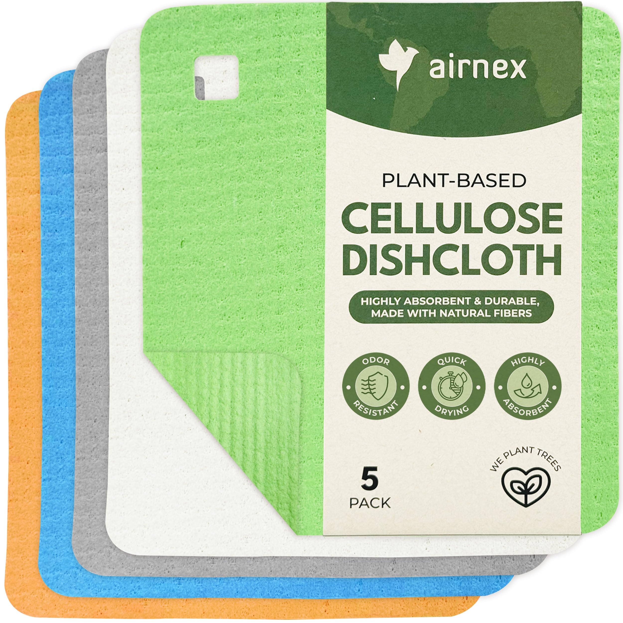 Airnex Multicolor 5 Pack Swedish Dishcloths For Kitchen - Eco-Concious Reusable Dish Towels & Cloths - Super Absorbent, Odor Resistant And Fast Drying Wash Cloths For Dishes & Surfaces