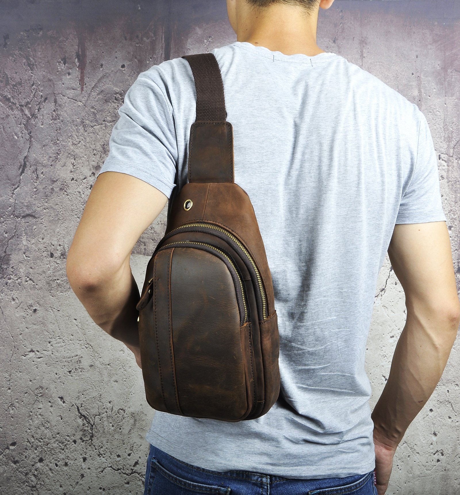 Le'aokuu Hombres Cuero Genuino vendimia Bolsos cruzados bolsa de tableta/paraguas/té bolsa mochila correa para el hombro cruz cuerpo y bolsa de mensajero y bolsa de pecho