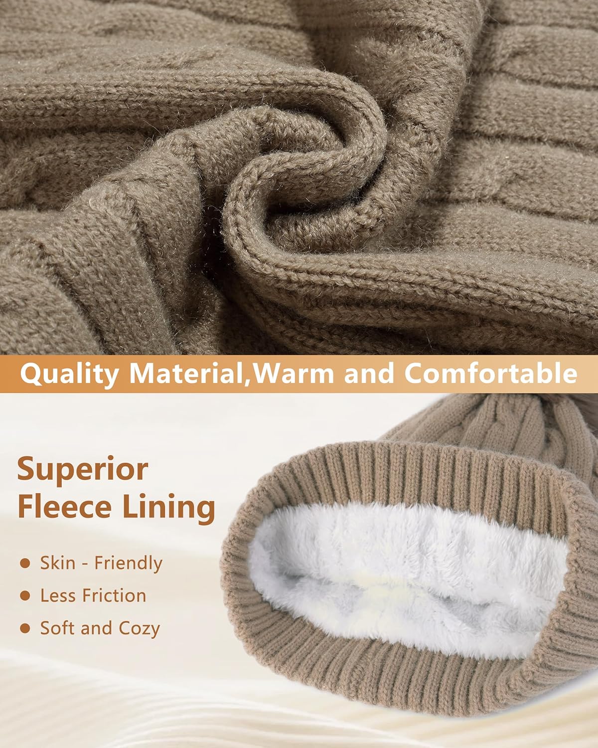 GADIEMKENSD Winter Beanie Scarf Gloves Set, Keeping Warmth, Cable Knit Design, Sensitive Touchscreen Fingertips - Image 2