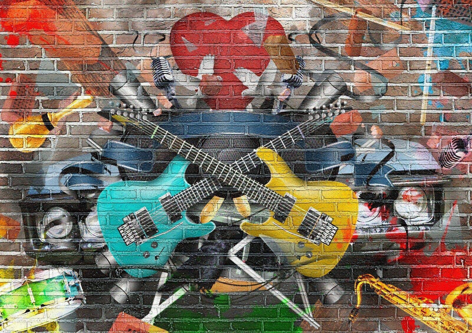 Stukk Guitar & Music Graffiti Kids Bedroom Poster - A1 (594 x 841mm),white