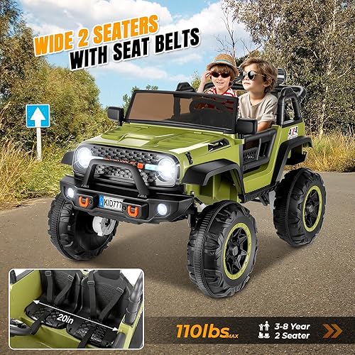 Miniatura 3 de Hikole Auto de 2 plazas con control remoto, automóvil eléctrico para niños de 24 V 7 AH con motor potente de 4 x 100 W, conmutable 4WD2WD, asiento