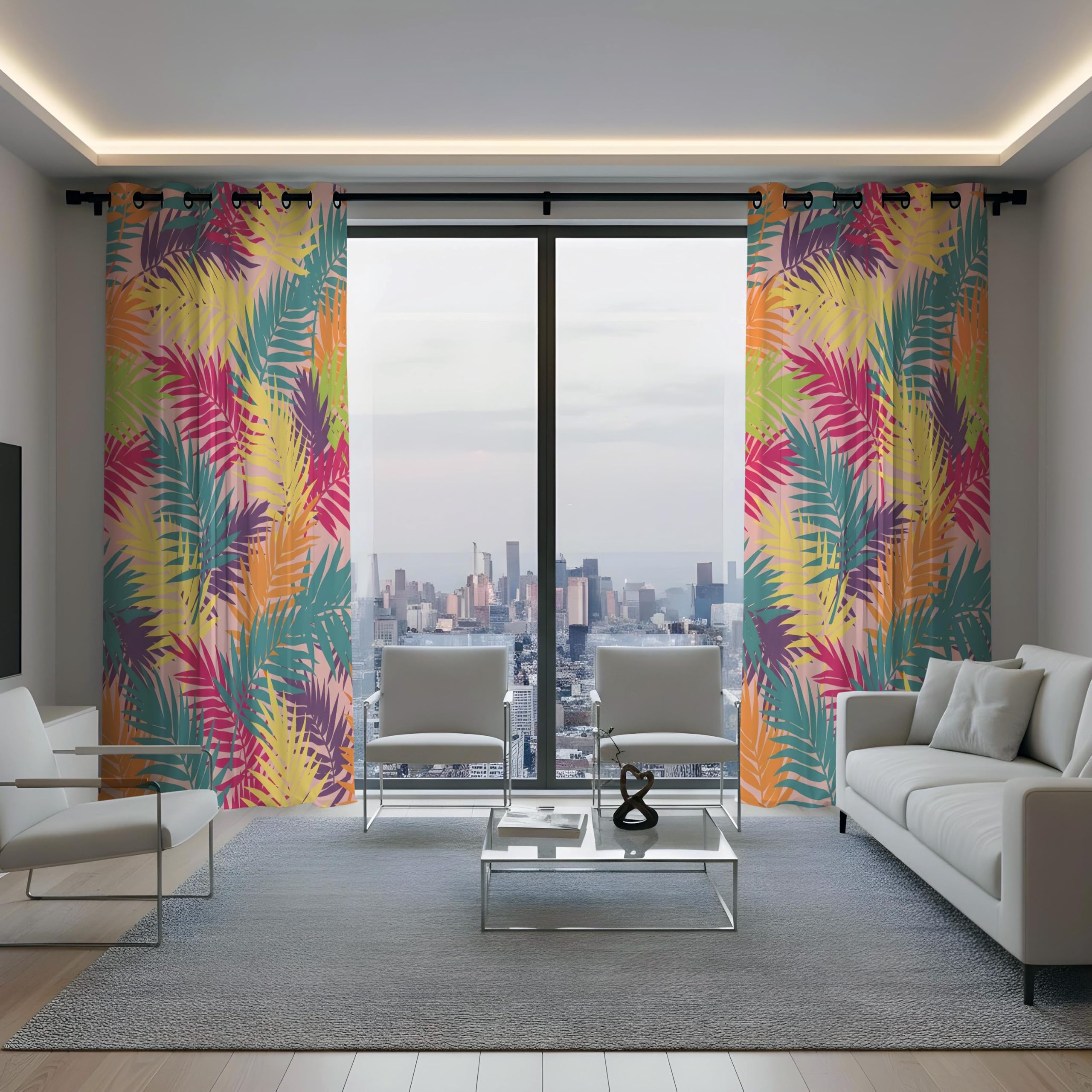 Verdunkelungsvorhänge fürs Schlafzimmer – Bunte Tropenvorhänge, Palmenblatt-Gardinen, Regenbogen-Fensterpaneele mit botanischem Muster (B x H/2 x 140 x 220 cm)