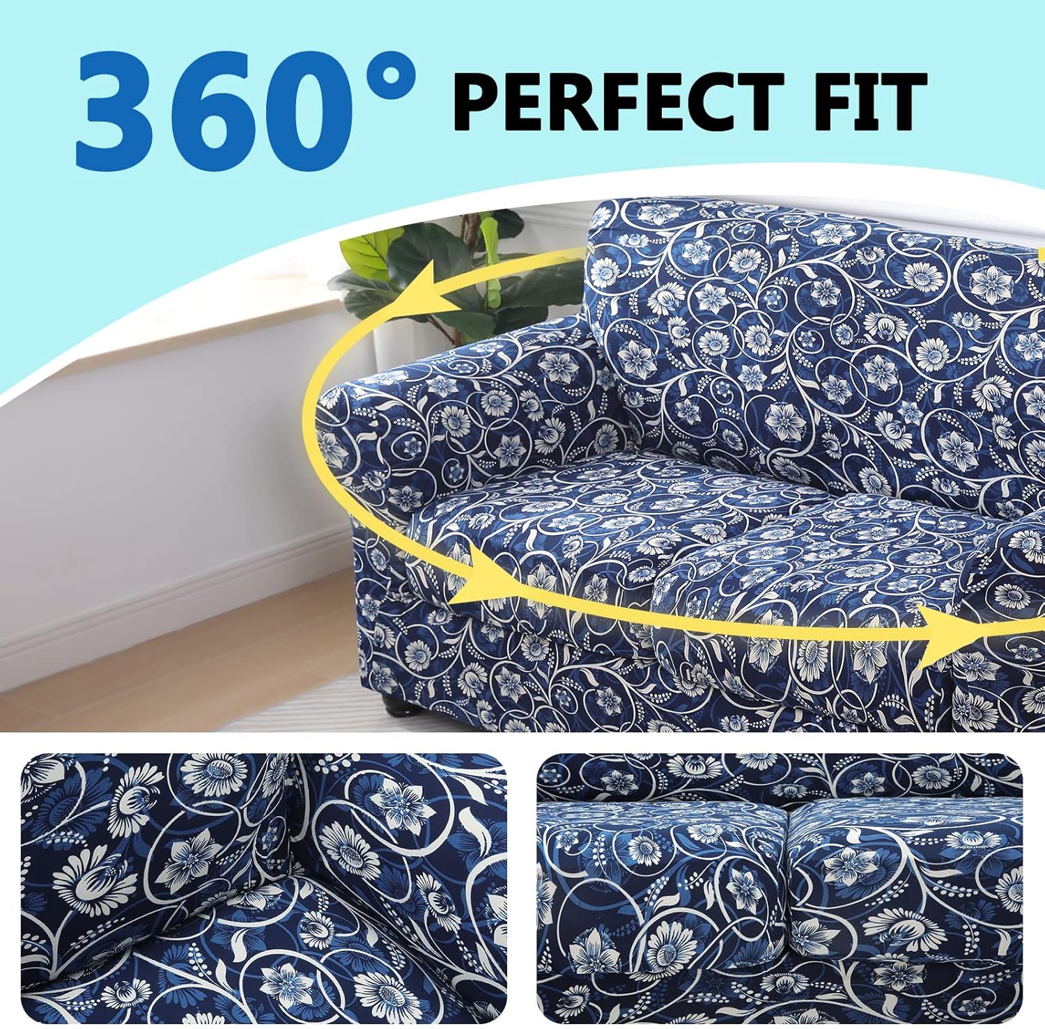 hyha Printed Couch Covers for 3 Cushion Couch Sofa - Floral Sofa Covers with Separate Cushion Covers, 4 Pieces Stretch Sofa Slipcovers Washable Furniture Protector for Dogs (Sofa, Baroque) : Home & Kitchen