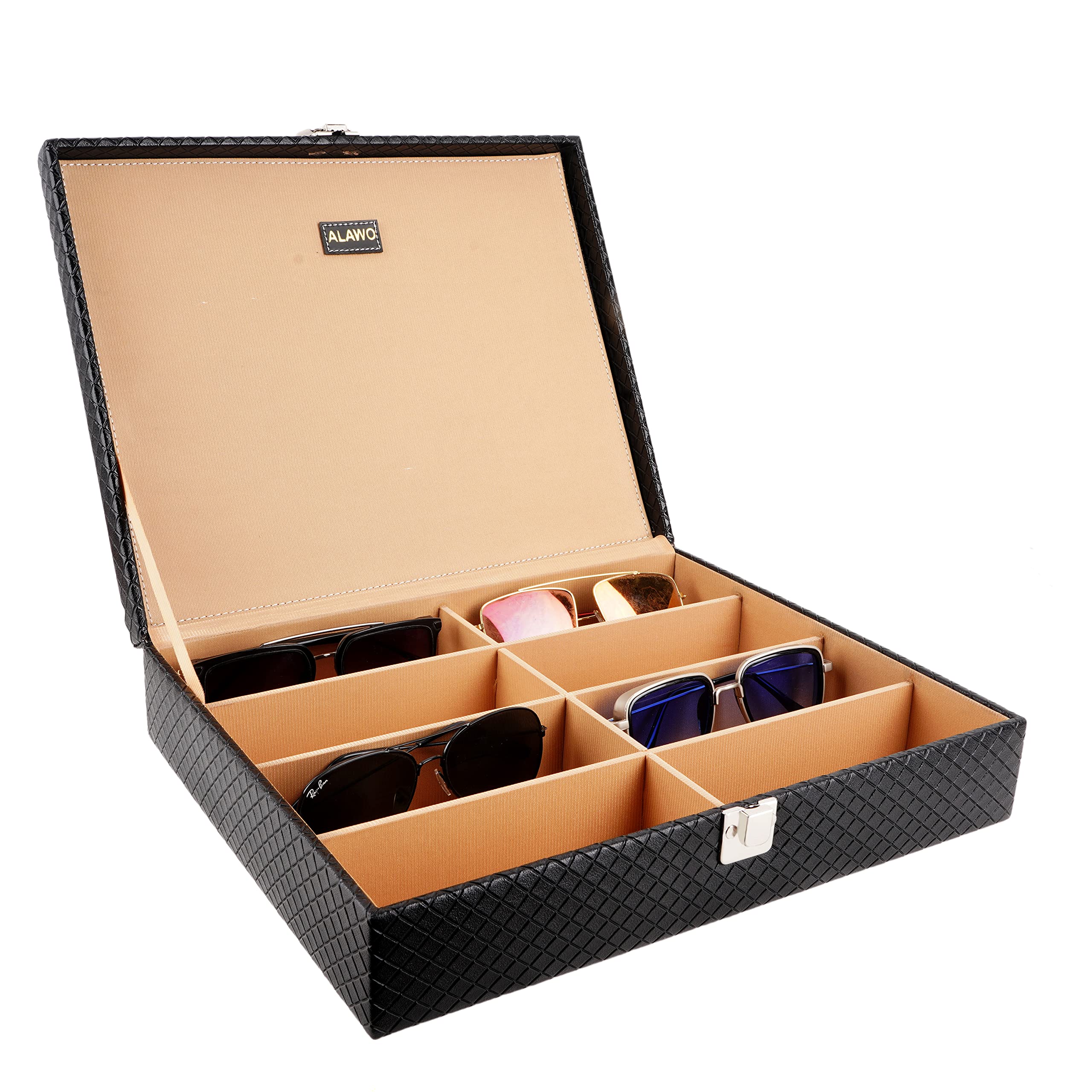 ALAWOSunglass Box Organizer Holder Case in PU Leather for Men & Women with 8 Slots of Sunglasses