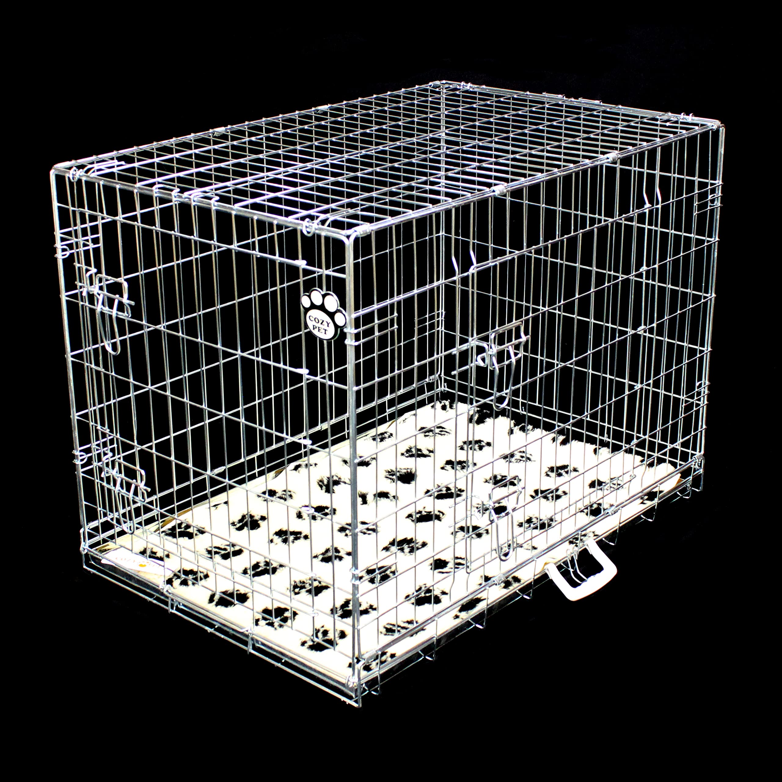 Cozy Pet 30" Dog Crate with Metal Tray and Vet Bed 77cm Silver Dog Cage Silver Folding Puppy Crate, Galvanised Medium Puppy Cage, Cat Carriers DC30S + VB30C