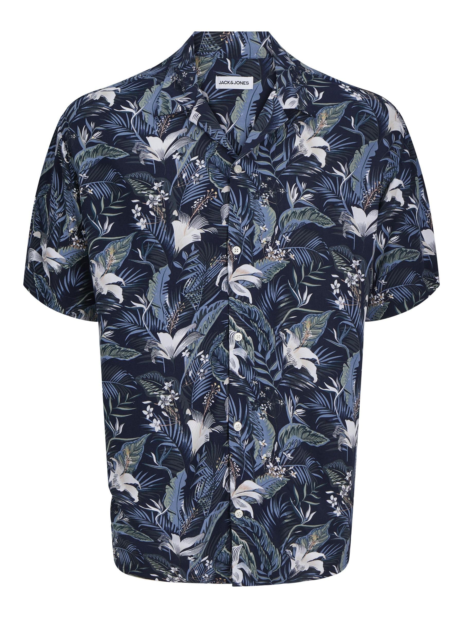 JACK & JONES Jjejeff Tropical AOP Resort Shirt SS SN, Sky Captain, M