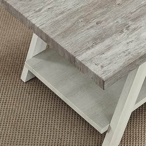 Miniatura 4 de Roundhill Furniture Athens - Mesa auxiliar contemporánea de madera de dos tonos, gris desgastado y beige