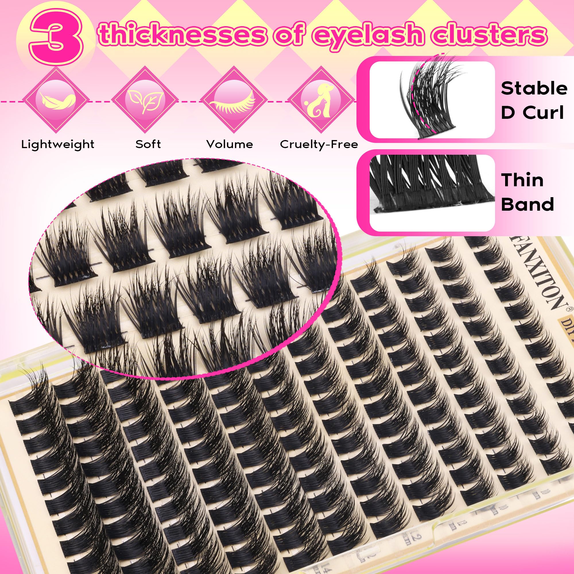 FANXITON DIY Individual Eyelash Extension Kit, Thick Volume Lash Clusters 40D+50D D Curvature, 280 Pieces Thin Band Cluster Lashes with Bond and Seal Tweezers: Lash Clusters Kit Fluffy Natural Lash Extension Thick Cluster Lashes 8-16mm Clusters Eyelash Extensions Wispy Individual Lashes Eye Lash Clusters with Lash Bond and Seal Tweezers Eyelash Extension Kit