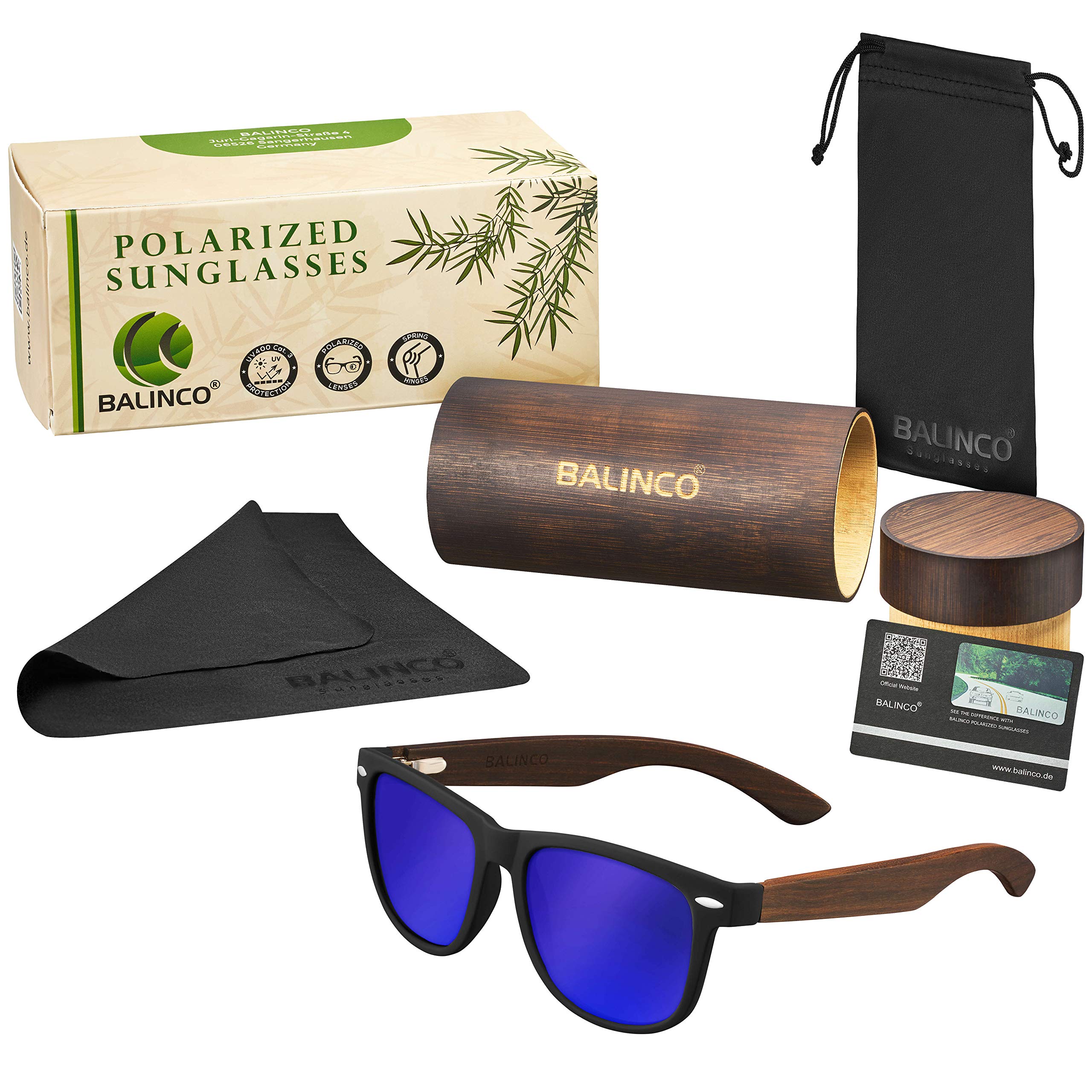 Balinco Set de gafas de sol de bambú mujer y hombre - con lentes TAC polarizadas para una visión intensa - sostenibles y duraderas - incl. un práctico estuche de regalo.