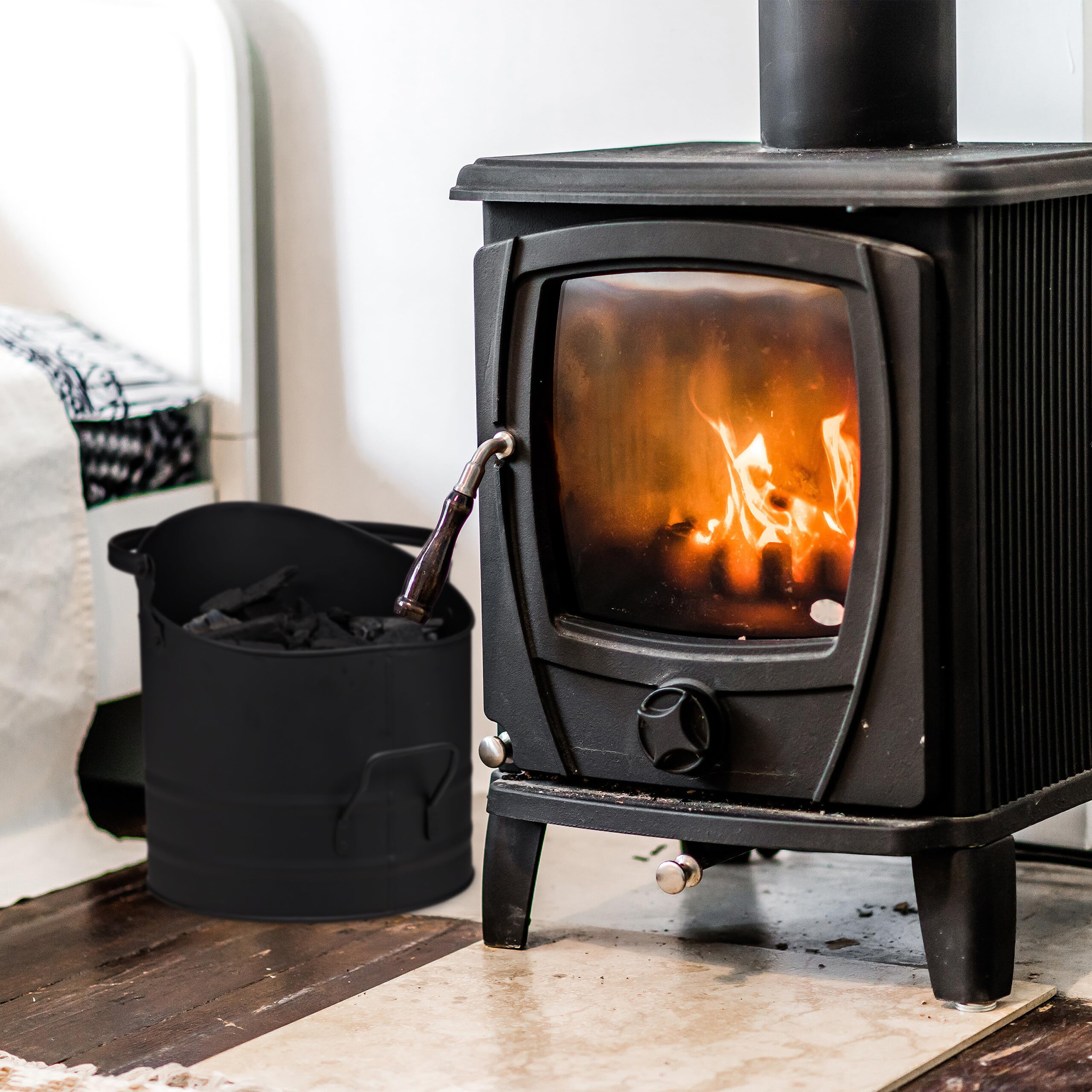 Relaxdays Pelleteimer 3er Set, ∅ 21-30 cm, Metall, Kaminzubehör, schwarz