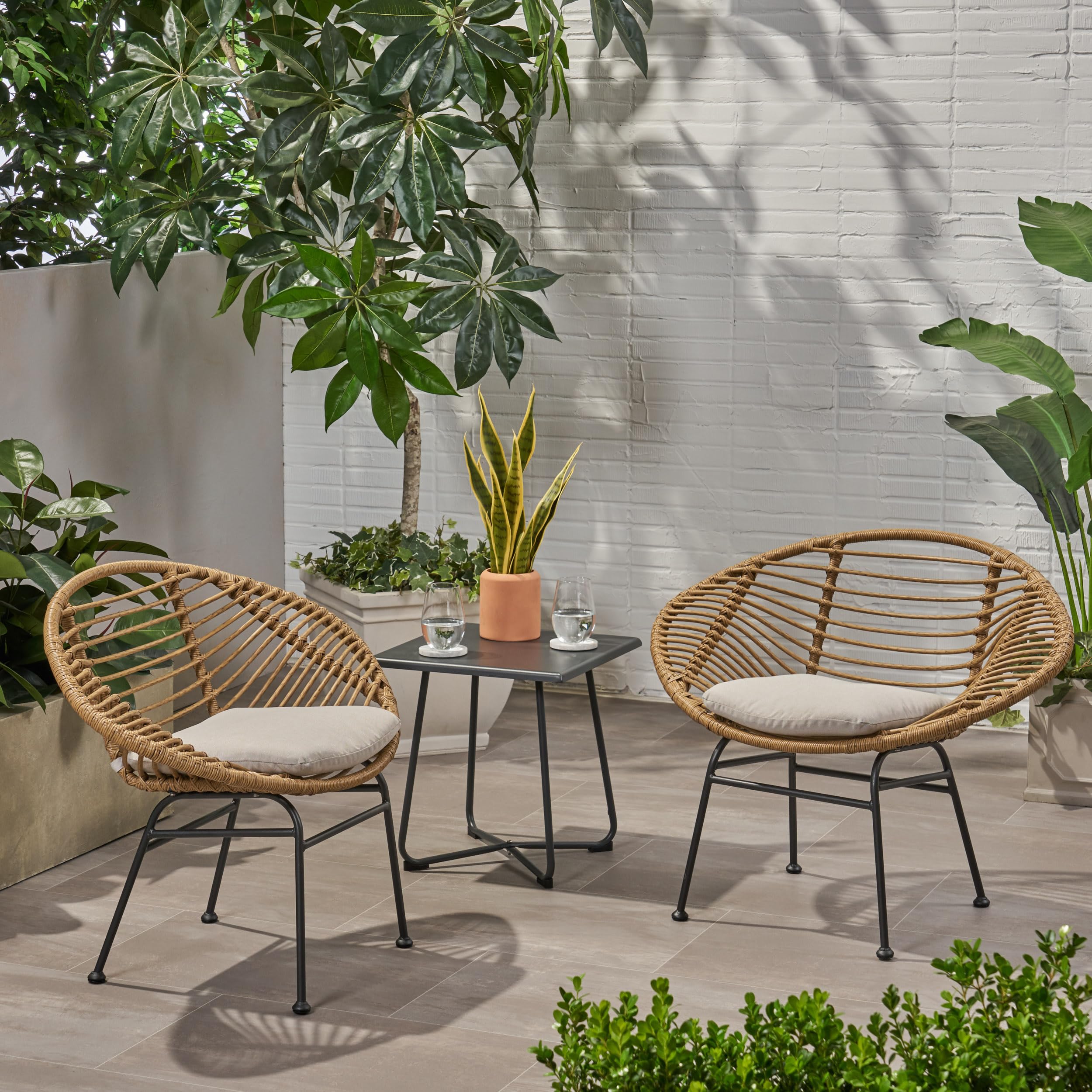 GOWE Modern Relaxation Chair, Beige, Polyethylene Rattan & Steel, Adjustable Height, Outdoor