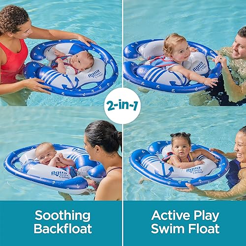 Miniatura 7 de SwimSchool Freestyle Swimmer Baby Pool Float with Multi-Position, Adjustable Safety Seat, Free Swimming, Dual Air Chambers Safe, Red-White-Blue