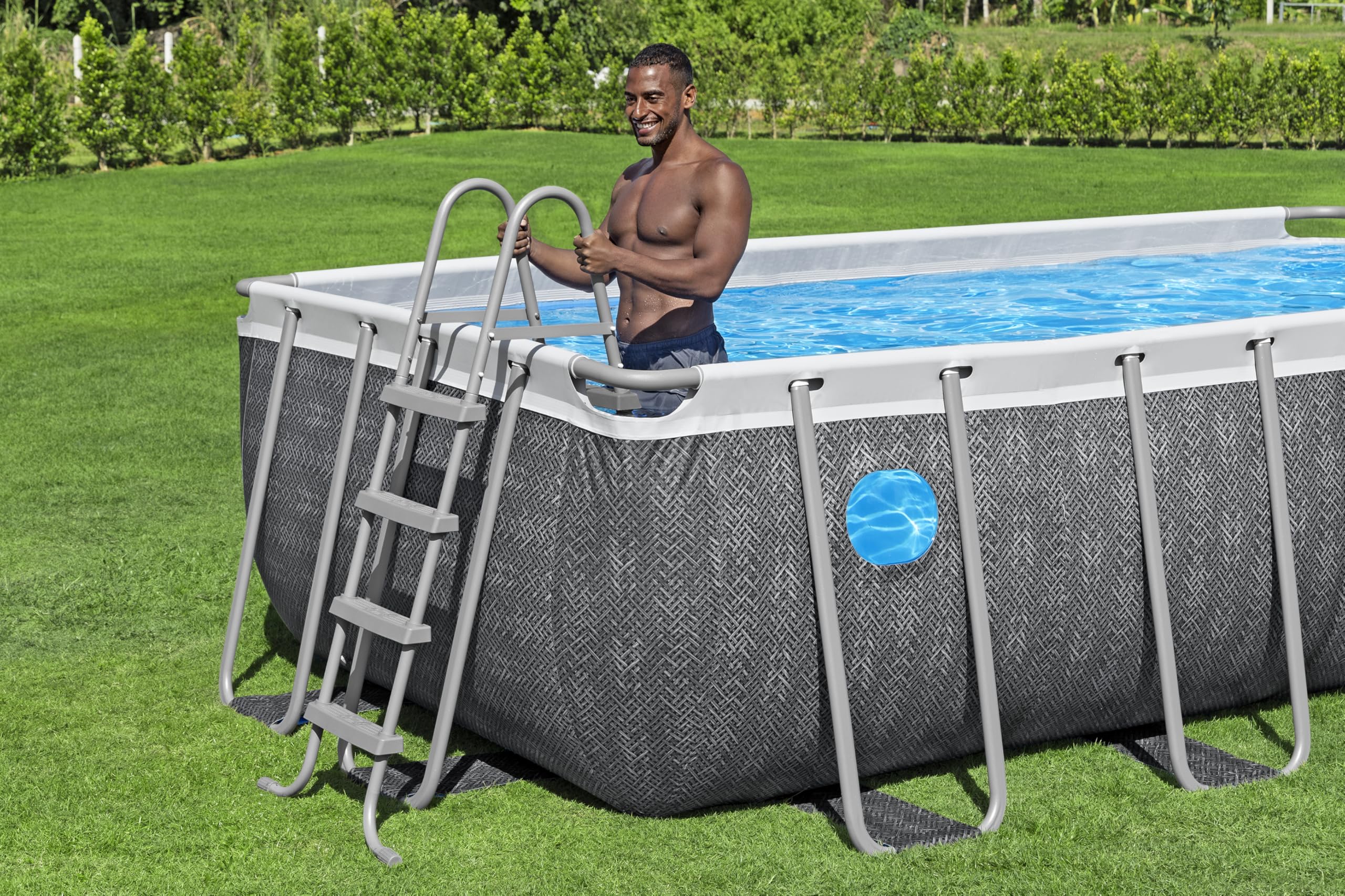 Bestway 561MB Set piscina fuori terra rettangolare Steel Pro MAX Splashview - 4,88 m x 2,44 m x 1,22 m, grigio