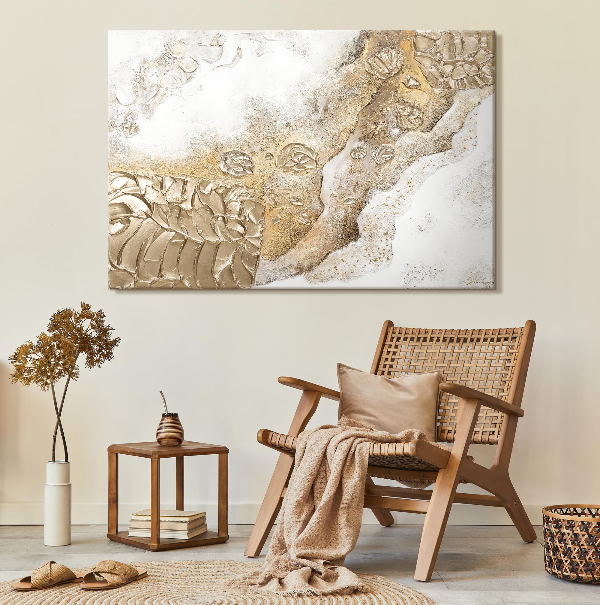 YS-Art Quadro Dipinto A Mano Su Tela – Astratto Moderno Con Foglia Dorata – Made In Germany