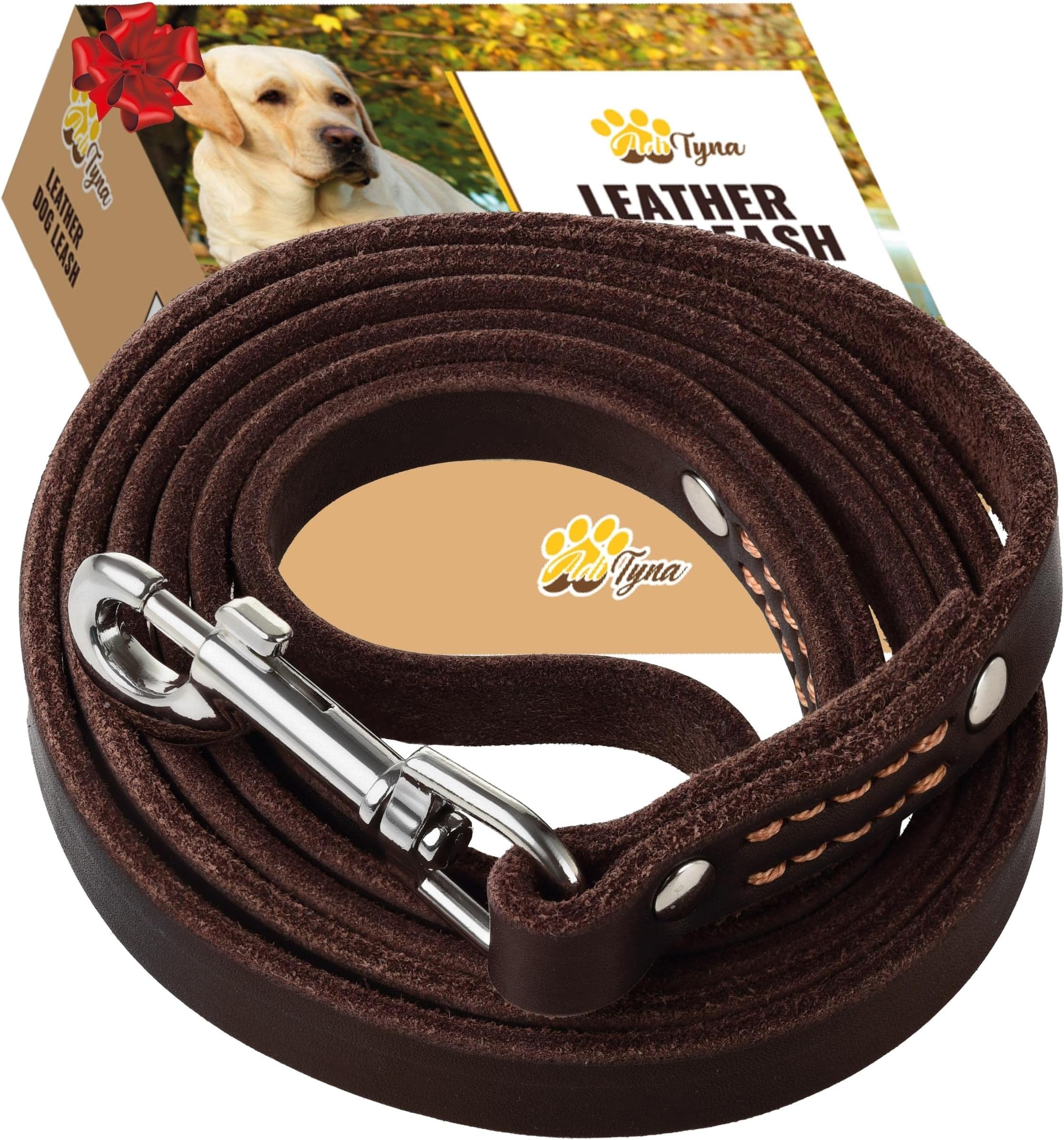 Premium Leather Dog Leash - 6 ft, Heavy-Duty, Soft & Strong for Small/Medium Dogs - Perfect for Walking, Training, Hiking, and Running (Medium: 6 ft x 5/8", Brown)