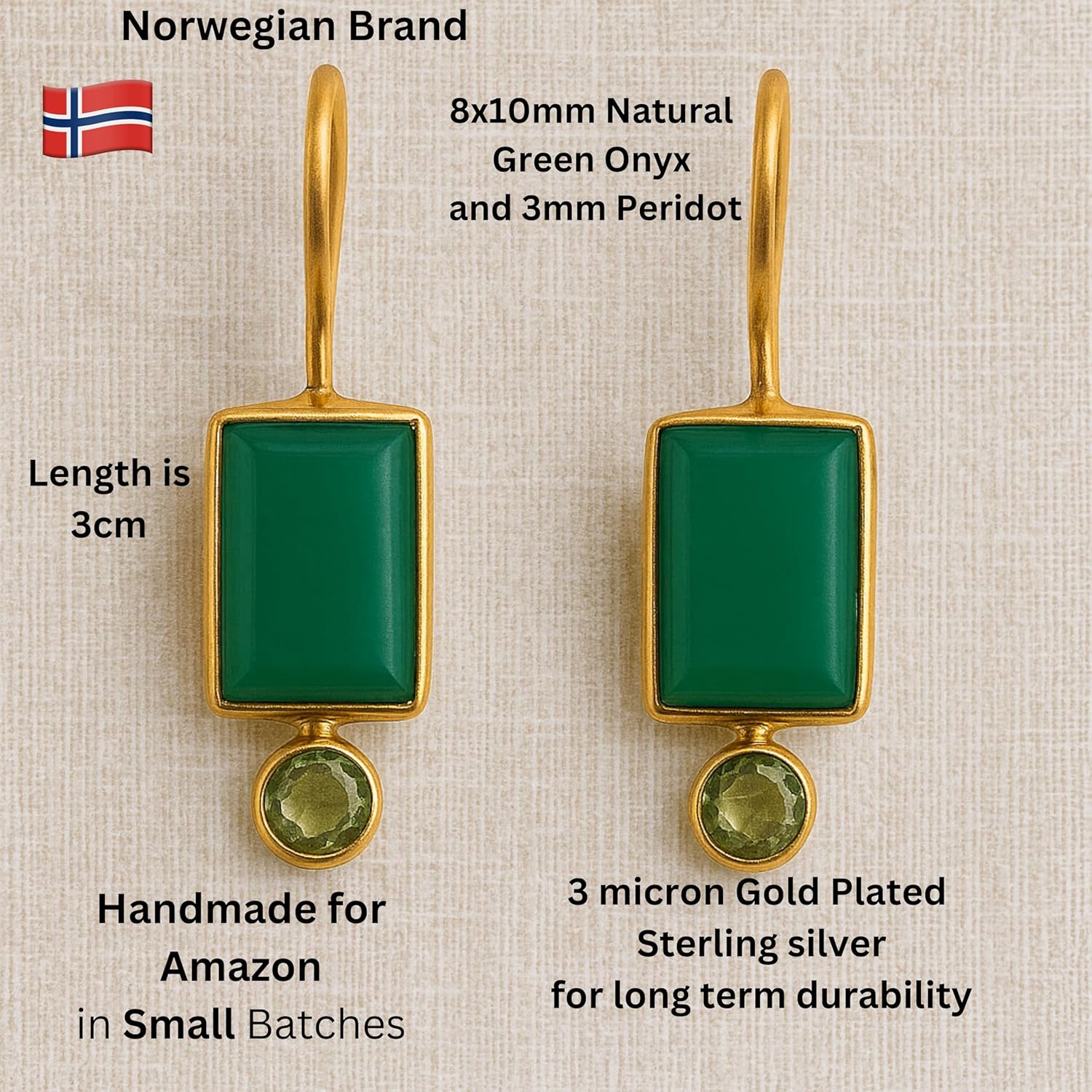 Green Amethyst and London Blue Topaz Gold Plated Sterling Silver Drop Earrings - Handmade Gemstone Jewellery Gift Ideas for Women Her - Image 2