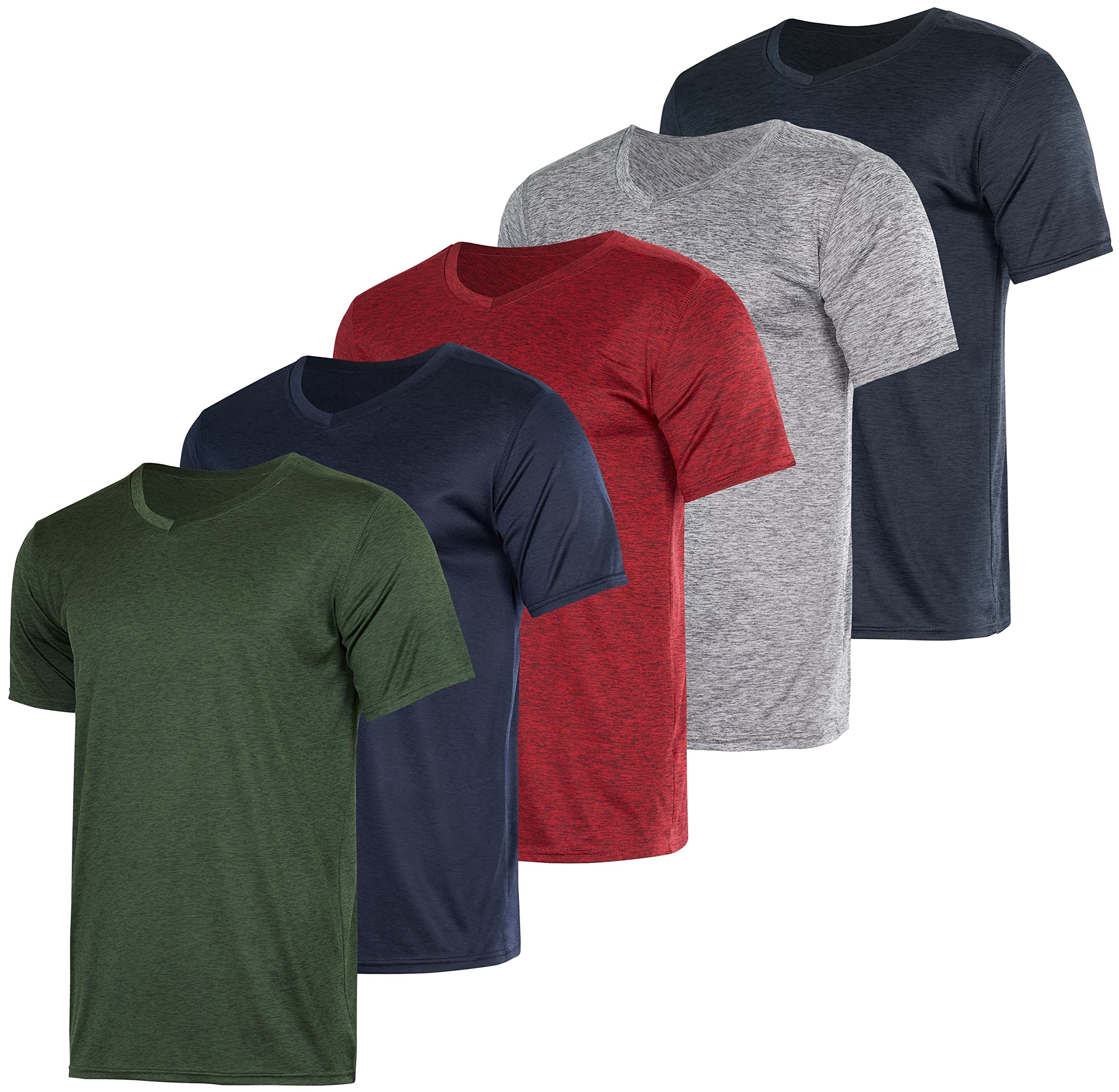 Real Essentials 5 Pack: Men’s V-Neck Dry-Fit Moisture Wicking Active Athletic Tech Performance T-Shirt