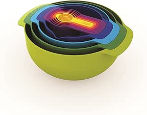 Joseph Joseph Nest 9 Plus, 9 Piece Compact Stainless Steel Food Preparation Set with Mixing Bowls, Measuring cups, Sieve and Colander, Multicolour