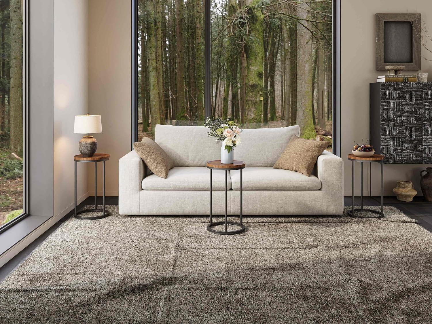 YAUKOMEL Small Round Side Table,Round Sofa End Table Walnut