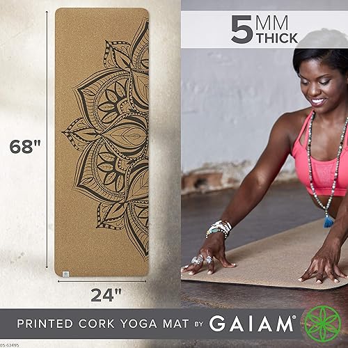 Miniatura 3 de Gaiam - Tapete de yoga de corcho para yoga, corcho natural sostenible que resiste el sudor y los olores, respaldo antideslizante de elastómero