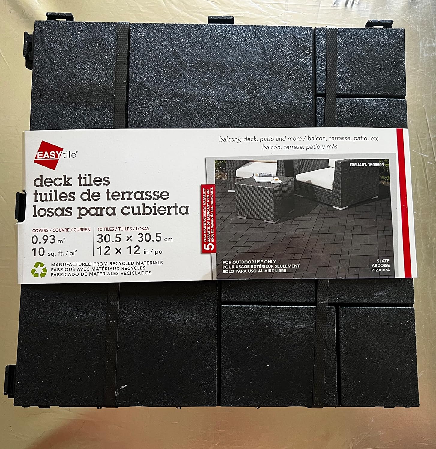 10-pack Deck and Balcony Tile, 12 By 12-inch Per Piece (Black)