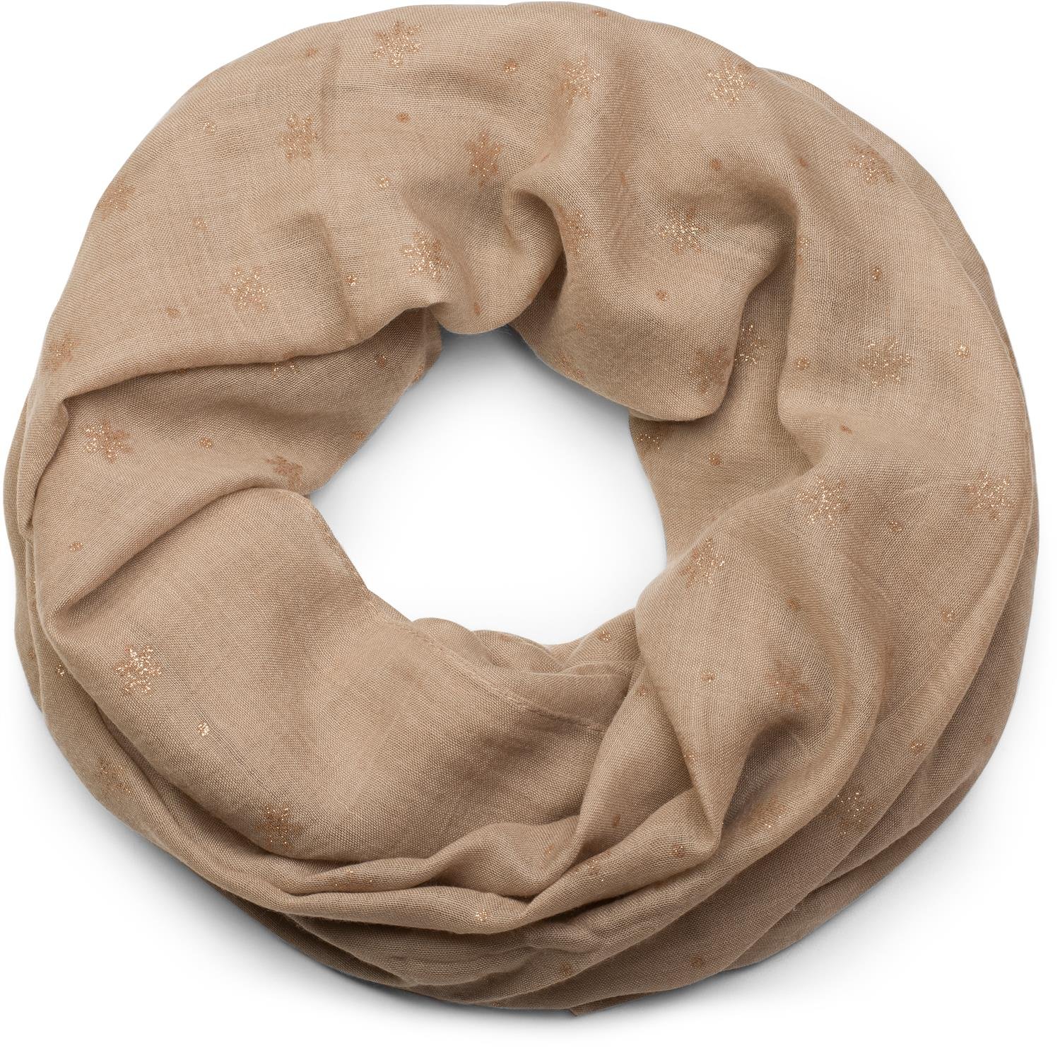 Stylebreaker Women's Beige Loop Scarf With Glitter Snowflake Print, Soft Tubular Scarf Unicoloured, Shawl 01017064, Colour: