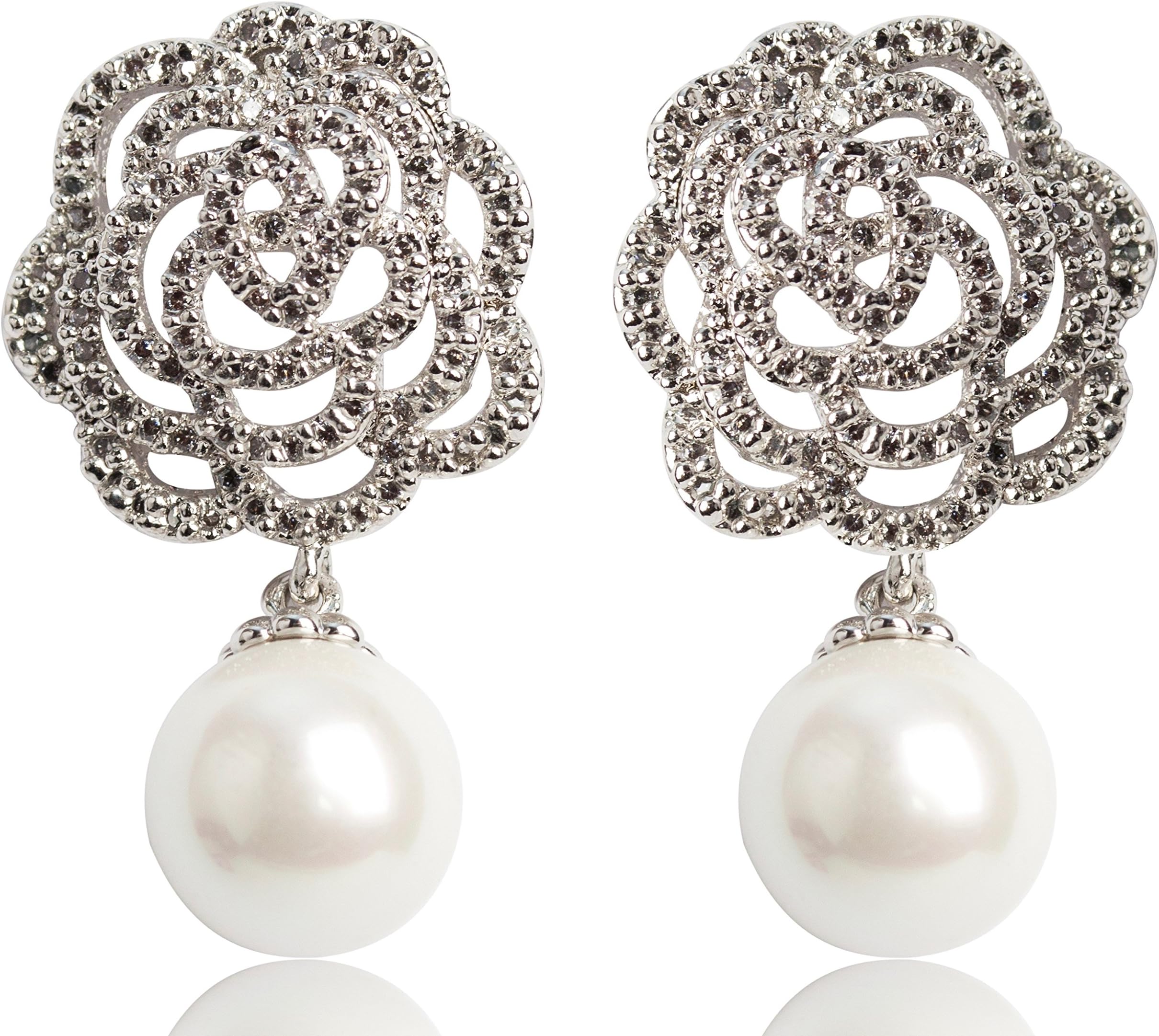 Camellia Pearl Drop Earrings – Designer-Inspired Rhinestone Flower Studs for Women – Elegant Dangle Gift Jewelry