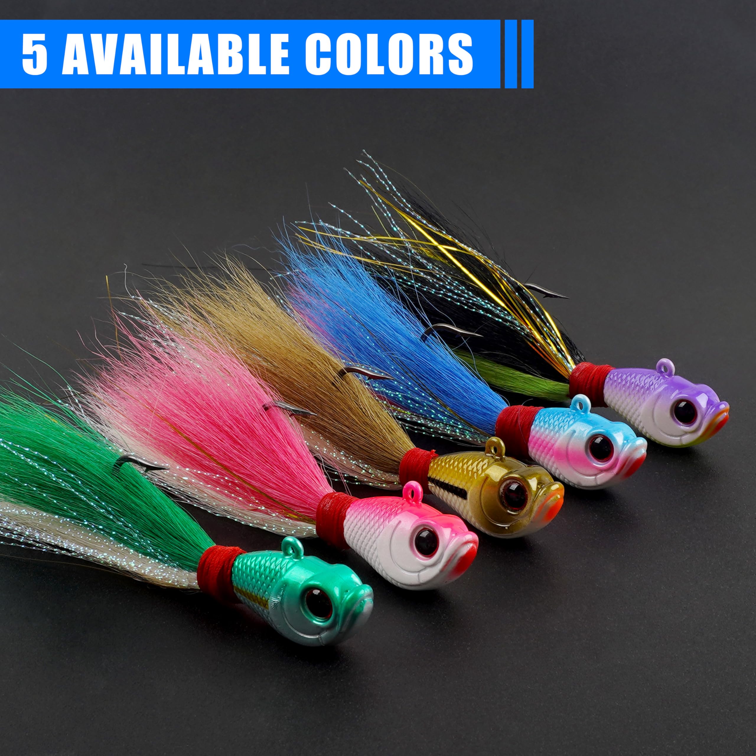 Bucktail Jigs Saltwater Fishing Lures Surf Bucktail Hair Fishing Jigs Swimbait Jig Heads for Freshwater Saltwater Bass Flounder Striper Bluefish Halibut Redfish : Sports & Outdoors
