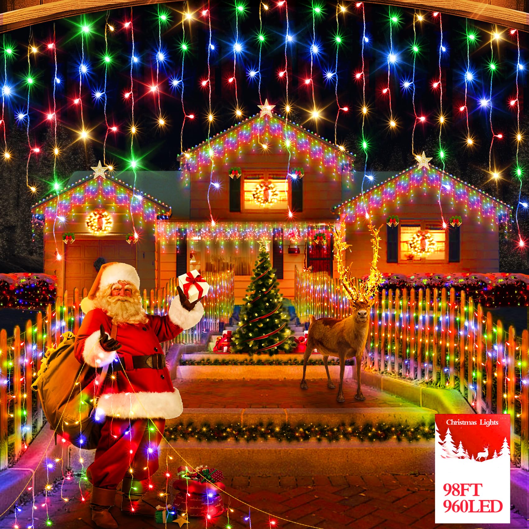 30M 960 LED Christmas Lights Plug in 12 Modes with Timer Dimmable Christmas Decorations Outdoor Waterproof Indoor Curtain String Lights for Roof Garden Holiday Wedding Party Decor Multi Colored โ image 1
