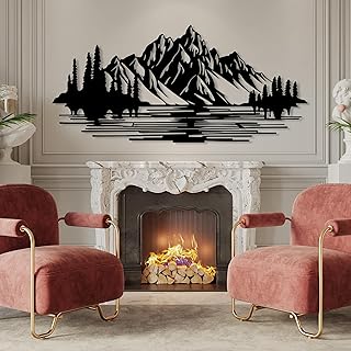 DecoSoul Mountain Forest Metal Wall Decor, Nature and Trees Wall Art, Metal Outdoor Wildlife Lover Gift, Farmhouse Yard Wall Decor, Fireplace Wall Sculptures, Housewarming Gift