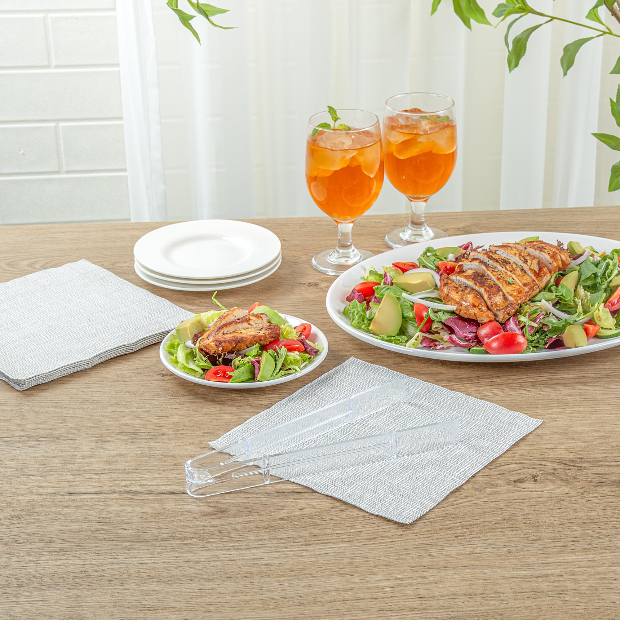 Restaurantware - Cater Tek Pinzas para servir de 9 pulgadas, 10 pinzas desechables para catering, con puntas dentadas, resistentes, pinzas de plástico transparente, mango largo, para bodas, bufés,
