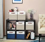 DECOMOMO Fabric Cube Storage Bin - Storage Baskets for Shelves, Kallax (Beige & White, 11 inch Cube) - 4 Pack
