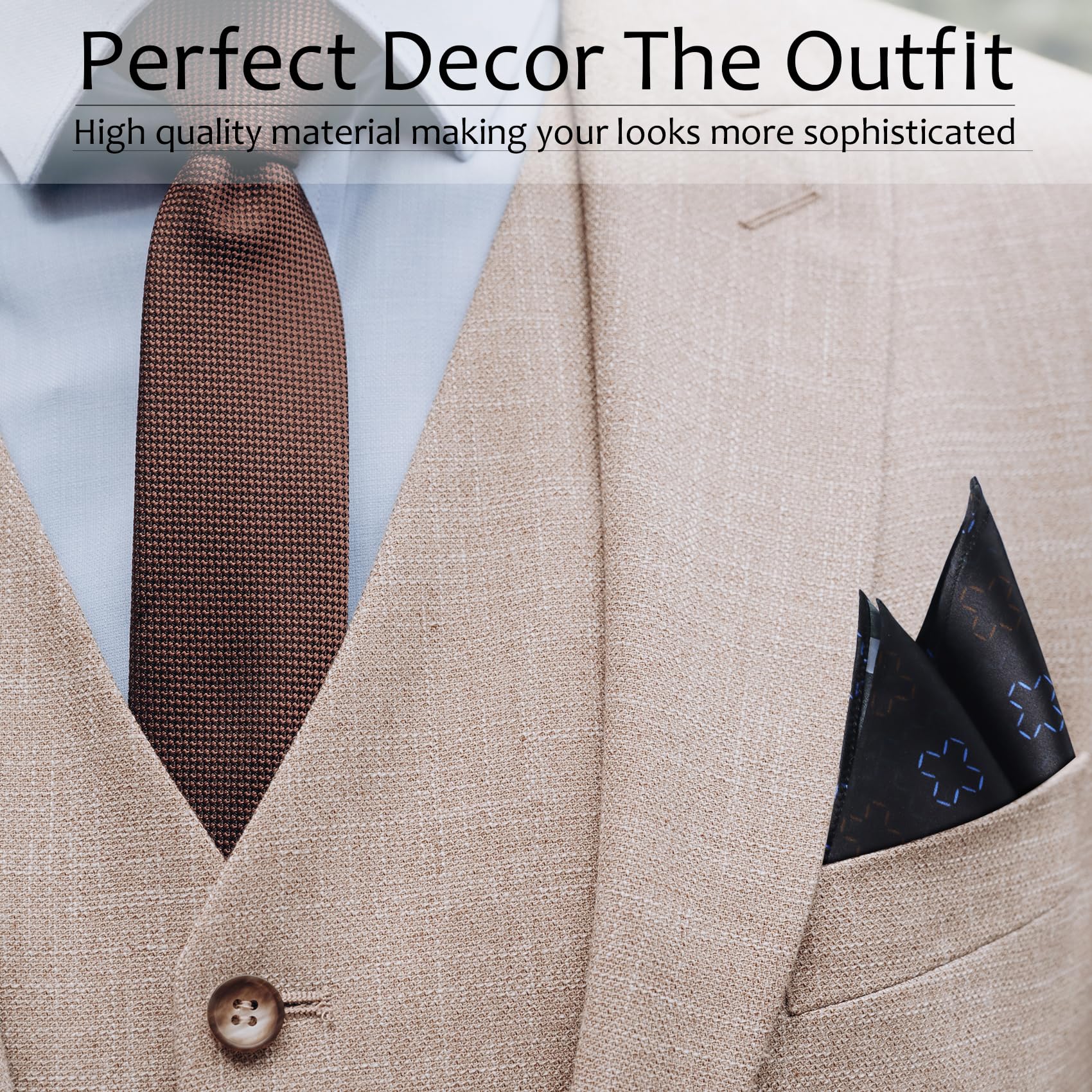 MANSPHIL Brown Geometrical Mens Pocket Square, 100% Silk Handkerchief for Tuxedo Suit, Wedding, Proms