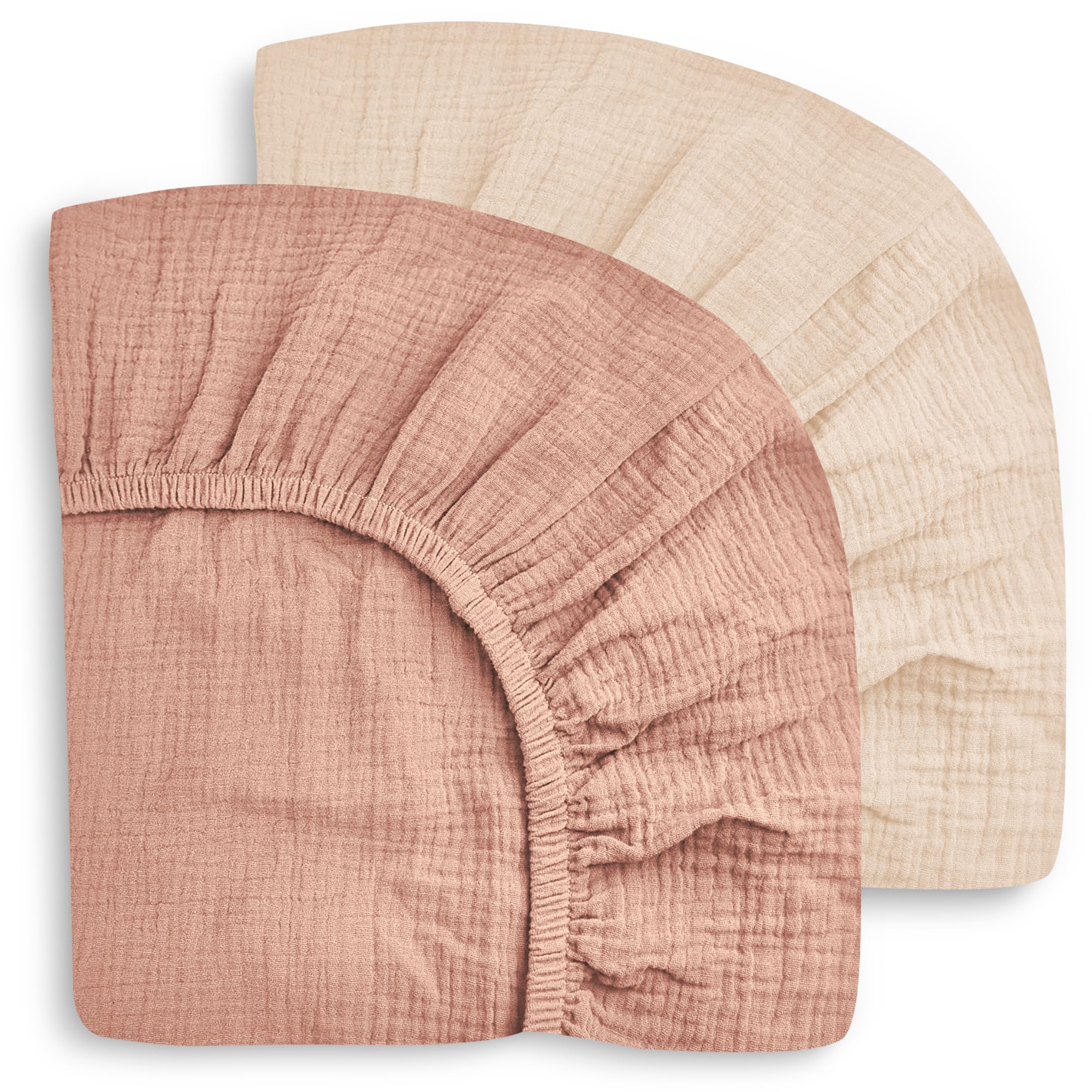 sweet dolphin 2-pack muslin crib sheets for boys & girls, ultra soft breathable 40s long-staple cotton fitted baby sheets for standard crib mattress 52"x28", light bean paste- nursery essentials