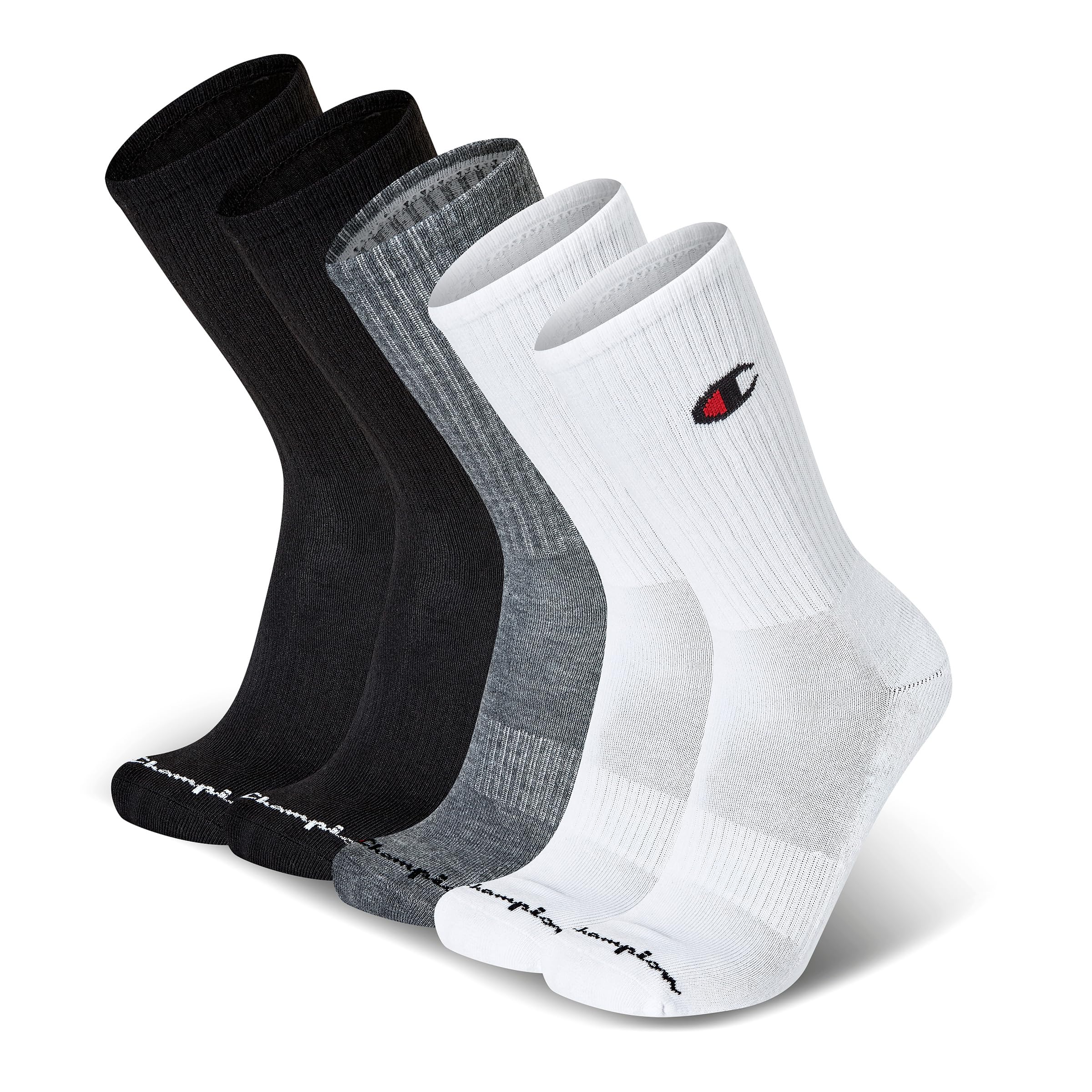 Champion Men's Cushioned Crew Socks 5-Pack - Moisture-Wicking Athletic Crew Socks with Arch Support (Sizes 6-12)