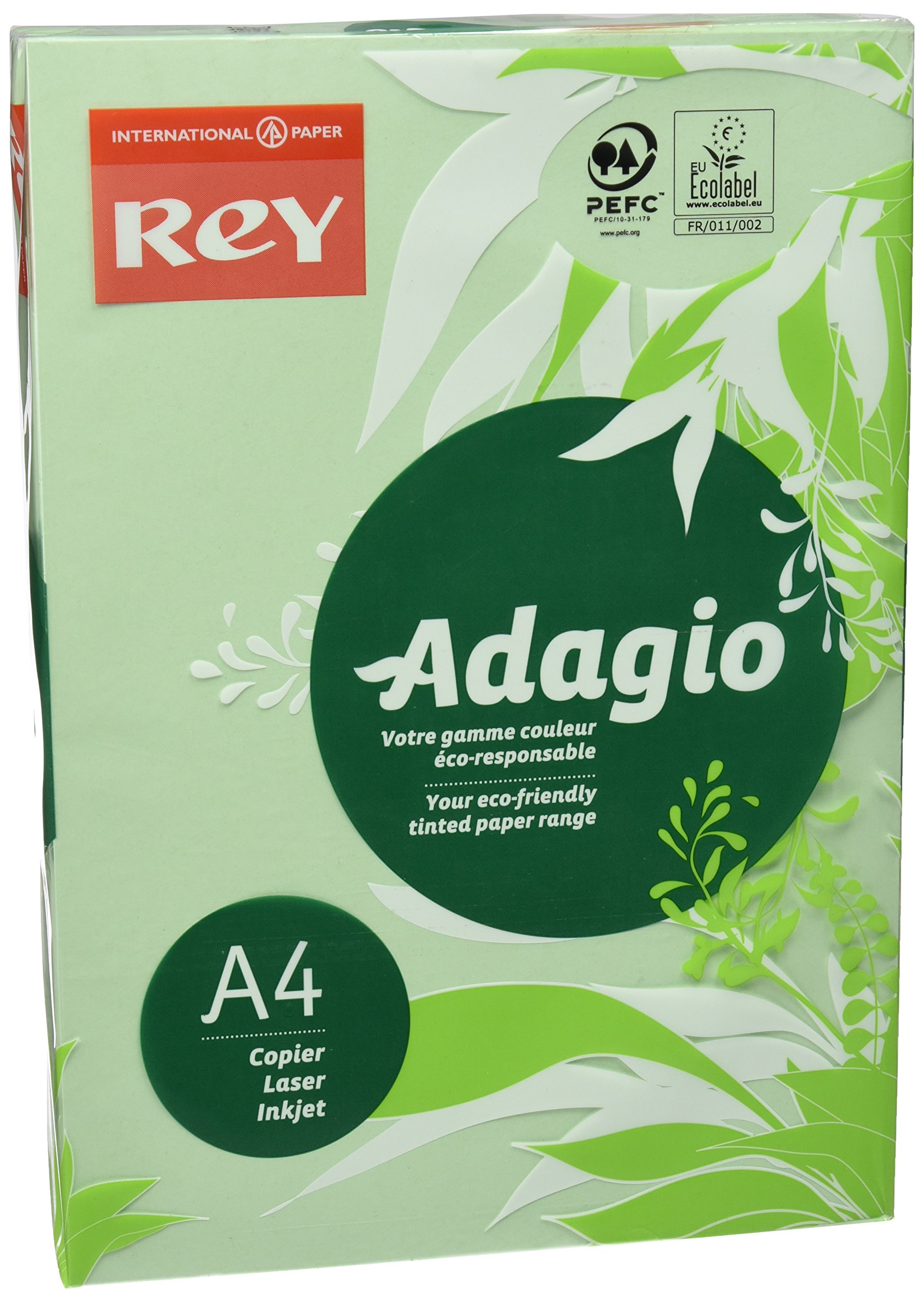 Rey Adagio Ramette de 250 feuilles papier couleur pour imprimante laser/jet d'encre/copieur 160g Format A4 Vert vif