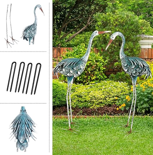 Miniatura 4 de Pure Garden Juego de estatuas de grúa de pie para jardín de 2, 30 y 32 pulgadas de alto, estatuas de grúa de metal para decoración al aire libre,