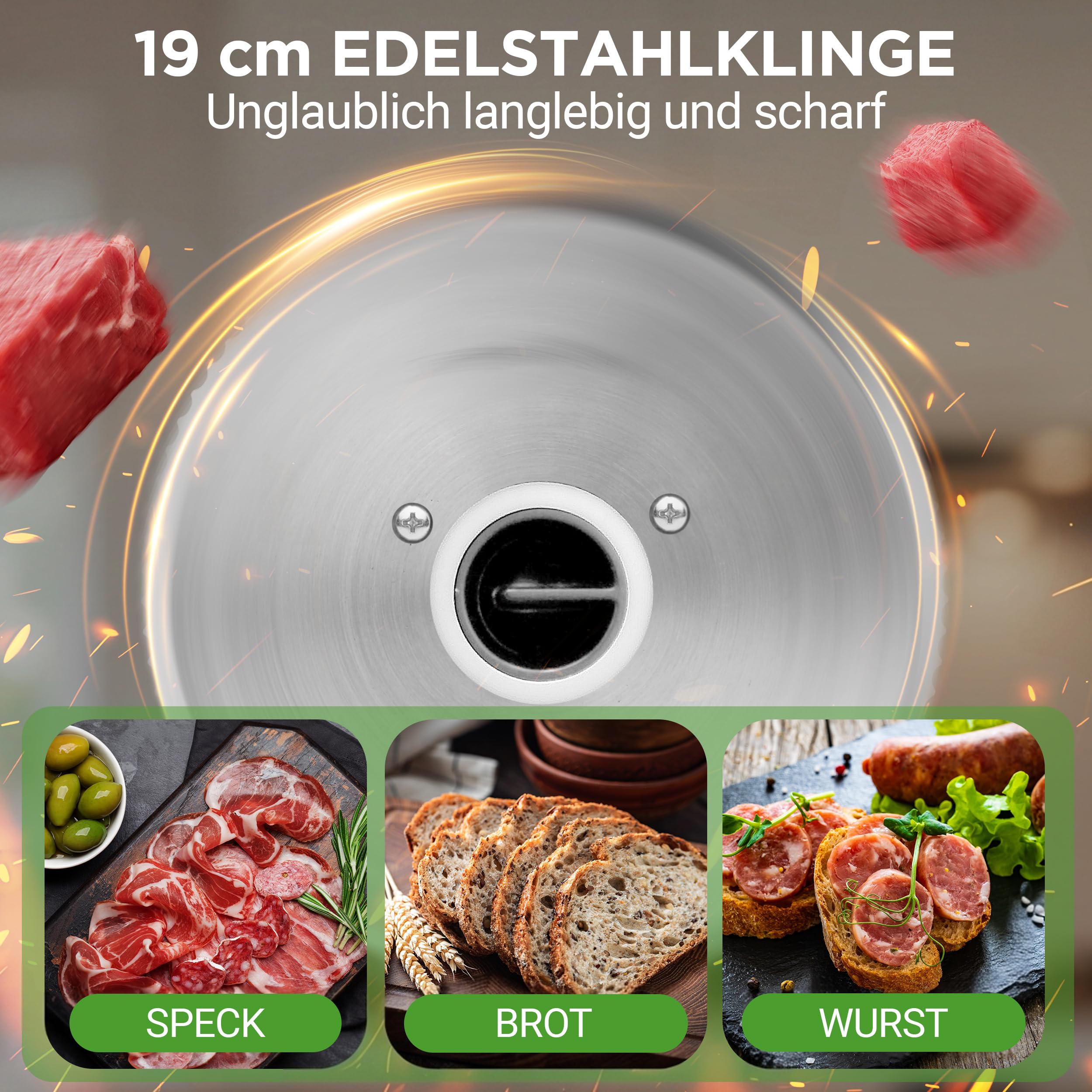 NutriChef Allesschneider Elektrisch 200W – Brotschneidemaschine 19cm, 0–15mm Schnittstärke, Abnehmbare Edelstahlklinge Vielseitig für Fleisch, Käse, Obst, Gemüse - Kompakt, Sicher, Leicht zu Reinigen