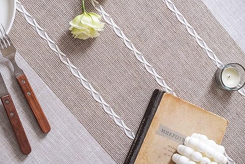 Miniatura 5 de Dabuda Mantel de lino de algodón café para mesas rectangulares, mantel lavable sin arrugas para mesa (55 x 87 pulgadas, 6 a 8 asientos, café)