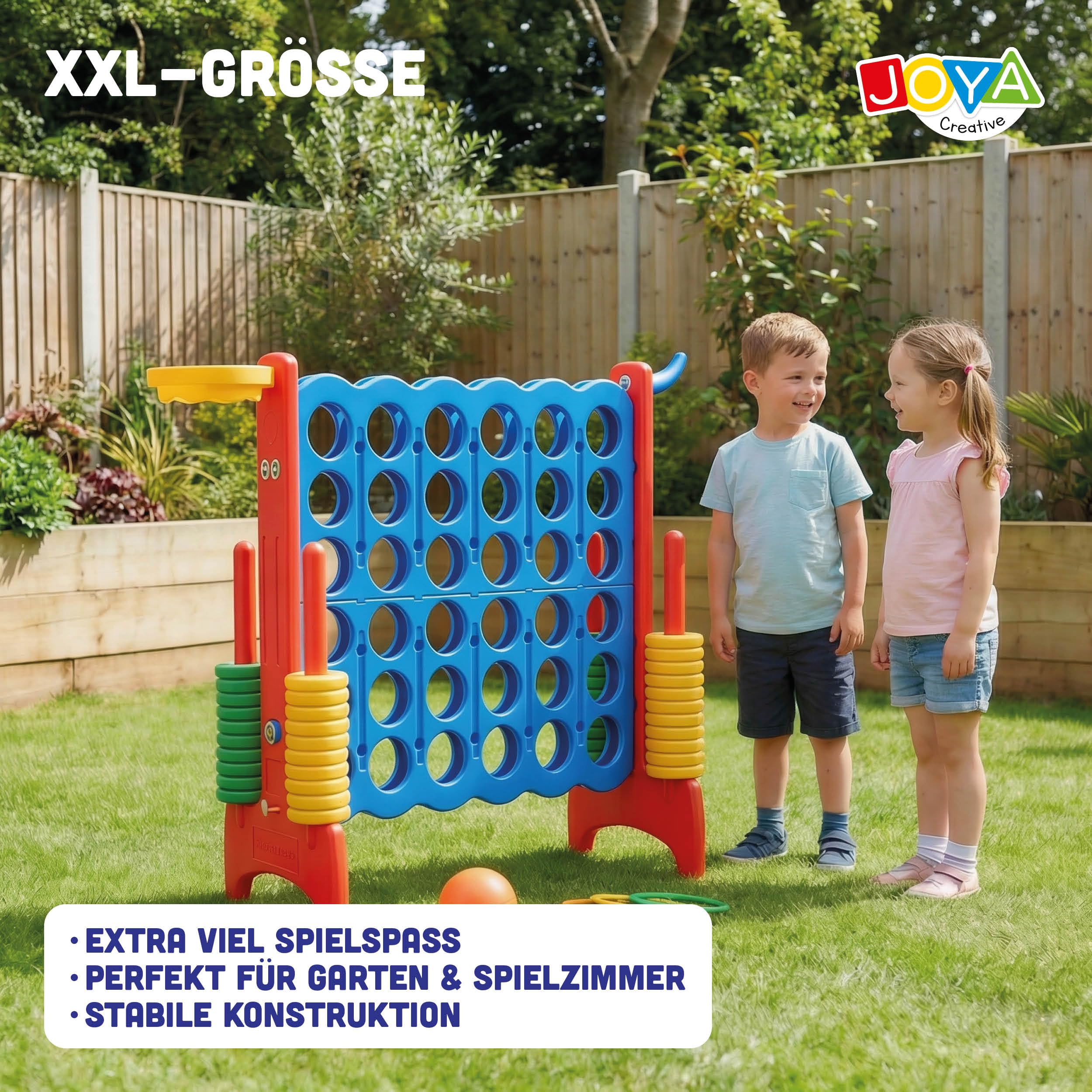 Set da gioco 3 in 1 per esterni, Quattro Vinci XXL, gioco di basket, gioco di lancio degli anelli, dimensioni 84 x 121 x 41 cm, giocattolo Montessori, giocattolo educativo e di movimento