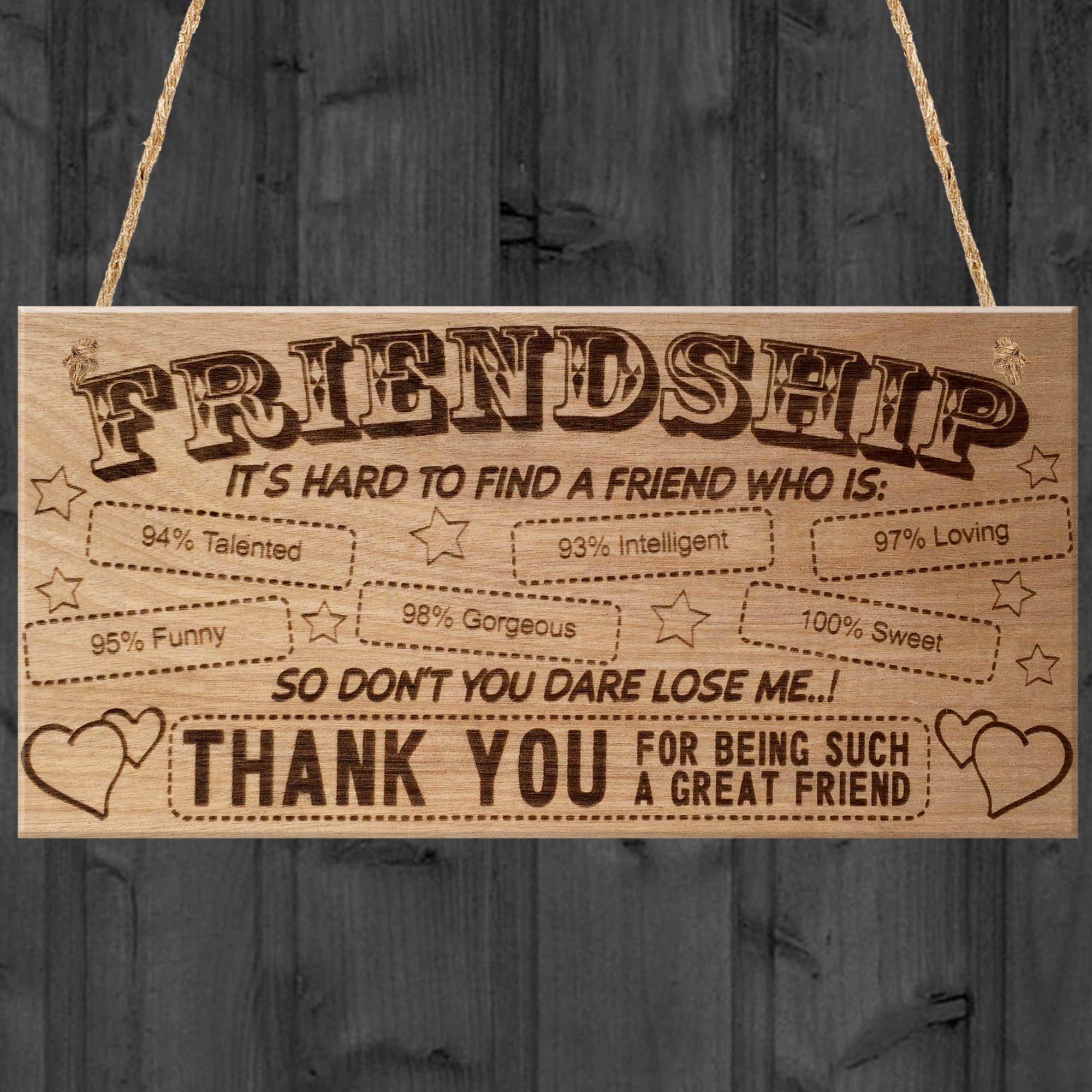 Red Ocean Friendship It's Hard To Find A Friend Who Is Talented Intelligent Loving Funny Gorgeous Sweet So Don't You Dare Lose Me! Plaque THANK YOU For Being Such A Great Friend Hanging Wooden Plaque Best Friends Sign Best Friend Gift