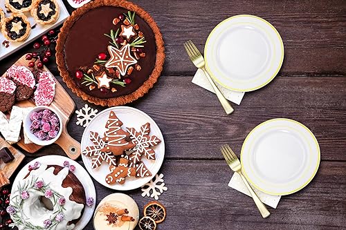 Miniatura 7 de The Essential Concierge Elegantes platos dorados de postre de 7.5 pulgadas con tazas, tenedores y servilletas de cóctel desechables (juego de 100