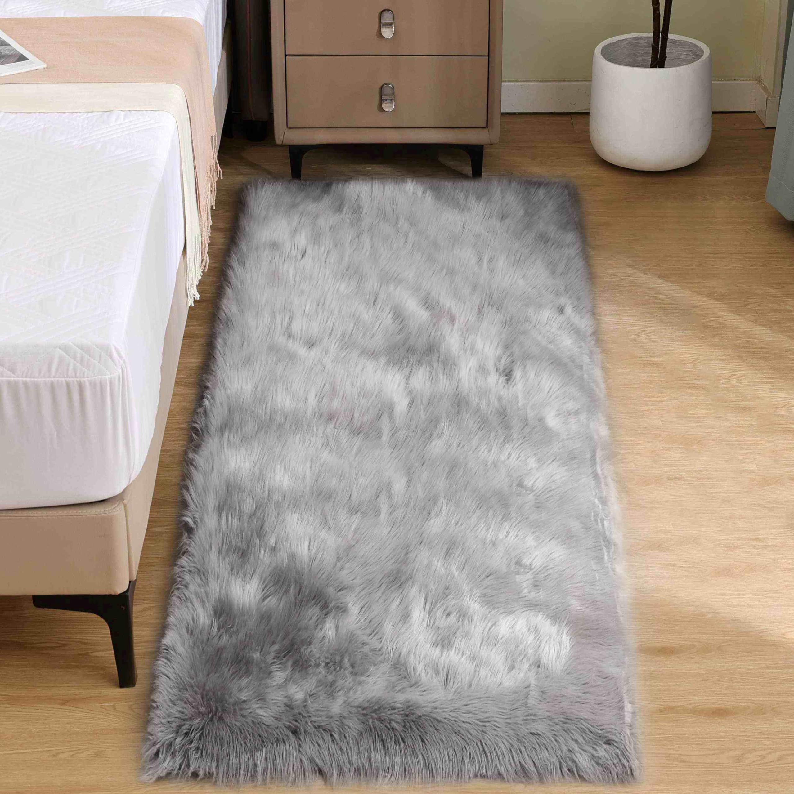 Photo 1 of Goolela Grey Faux Sheepskin Fur Rug 2'x6'